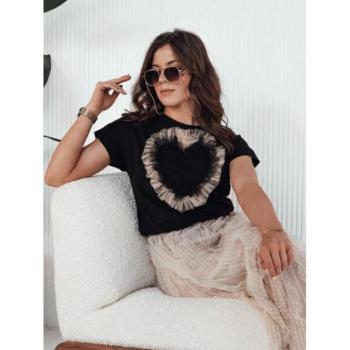 Rövid ujjú - Női fekete felső szív díszítéssel kép