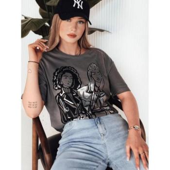 Rövid ujjú - Női sötétszürke póló mintával kép