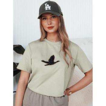 Rövid ujjú - Pisztácia színű női póló madárral kép