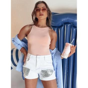 Rövidnadrágok - Női fehér rövidnadrág flitteres betétekkel kép