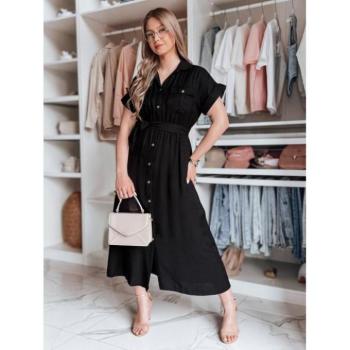 Ruhák hétköznapi viseletre - Fekete lenvászon maxi ruha EY2606 kép