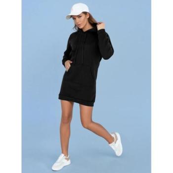 Ruhák hétköznapi viseletre - Fekete pulóverruha kapucnival EY2558 kép