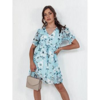 Ruhák hétköznapi viseletre - Kék virágmintás ruha húzózsinóros derékkal kép