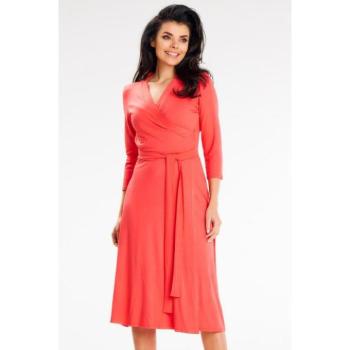 Ruhák hétköznapi viseletre - Korall midi ruha övvel kép