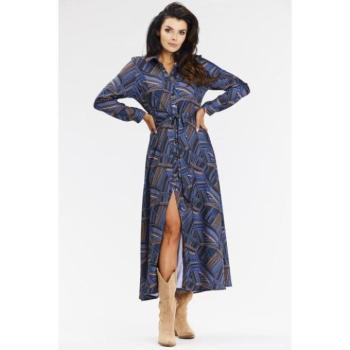 Ruhák hétköznapi viseletre - Női kékesbarna ingruha derekán megkötővel kép