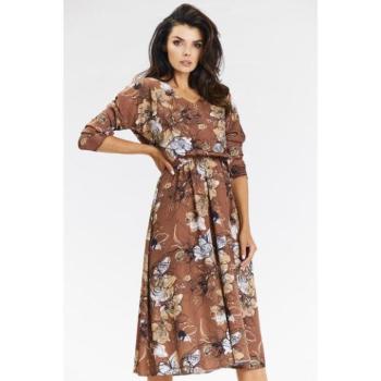 Ruhák hétköznapi viseletre - Női mintás midi ruha barna színben kép