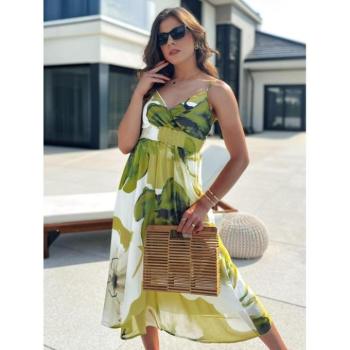 Ruhák hétköznapi viseletre - Női mintás ruha zöld-fehér színben kép