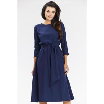 Ruhák hétköznapi viseletre - Női sötétkék midi ruha 3/4-es ujjal kép