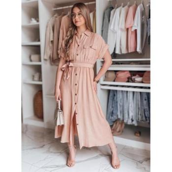 Ruhák hétköznapi viseletre - Rózsaszín lenvászon maxi ruha EY2609 kép