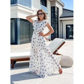 Ruhák hétköznapi viseletre - Világosszürke pöttyös maxi ruha kép