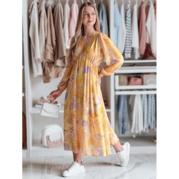 Ruhák hétköznapi viseletre - Virágmintás sárga midi ruha EY2574 kép