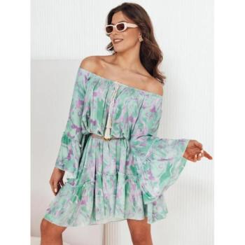 Ruhák hétköznapi viseletre - Zöld mintás ruha bő ujjakkal kép