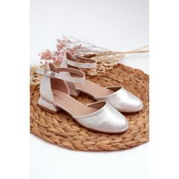 Szandálok lányoknak - Ezüst színű, lányos, magas sarkú szandál kép