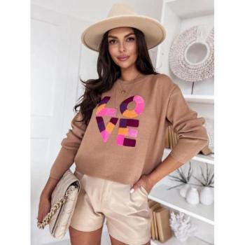 Szvetterek - Barna női oversize pulóver LOVE felirattal MY1983 kép