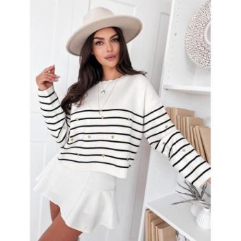 Szvetterek - Csíkos fekete-fehér pulóver szívekkel MY2026 kép