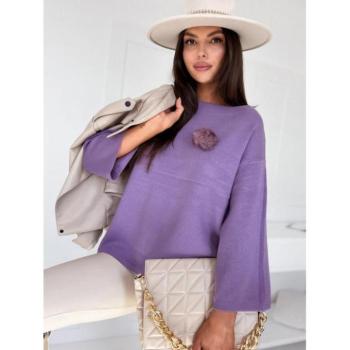 Szvetterek - Lila női oversize pulóver pomponnal MY2010 kép