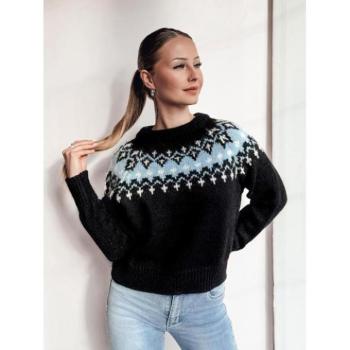Szvetterek - Női fekete pulóver skandináv mintával MY2350 kép