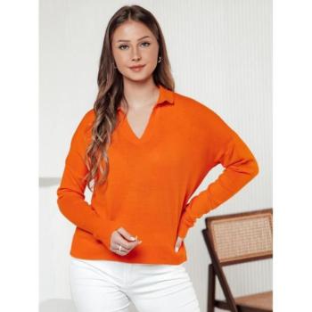 Szvetterek - Női narancssárga oversize pulóver gallérral MY2414 kép