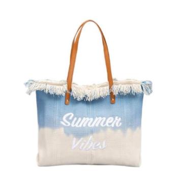 Táskák - Kék ombre strandtáska bojtokkal kép