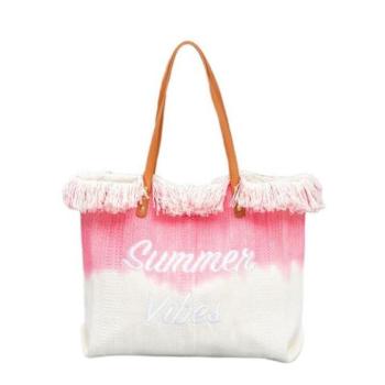 Táskák - Rózsaszín ombre strandtáska bojtokkal kép