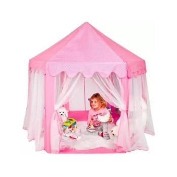 Teepee és gyerek sátrak  - Lányos rózsaszín sátor függönyökkel kép