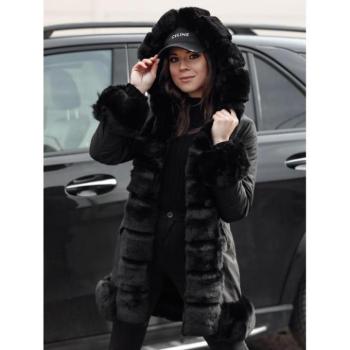 Télikabátok - Fekete női szőrmés kabát TY4772 kép