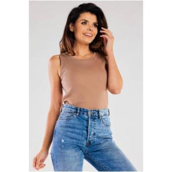 Ujjatlan - Női bézs bordás ujjatlan póló kép