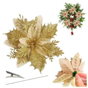 Ünnepi dekorációk - Arany virág, brokáttal a fára kép