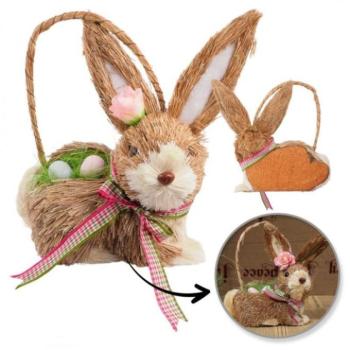 Ünnepi dekorációk - Húsvéti nyuszi alakú szalmakosár kép