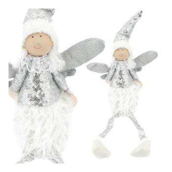 Ünnepi dekorációk - Karácsonyi angyalka, lógó lábakkal, ezüst színben kép