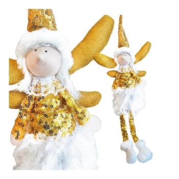 Ünnepi dekorációk - Karácsonyi angyalka, lógó lábakkal, sárga színben kép