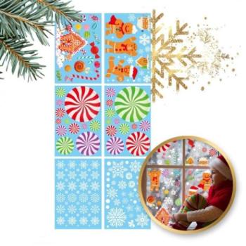 Ünnepi dekorációk - Karácsonyi színes ablakmatricák - 6 lap kép