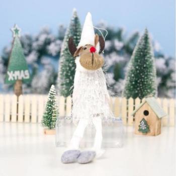 Ünnepi dekorációk - Karácsonyi ülő rénszarvas, lógó lábakkal, fehér színben kép