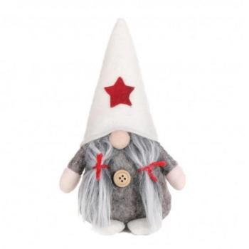 Ünnepi dekorációk - Plüss karácsonyi manó, fehér-szürke színben kép