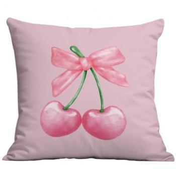 Ünnepi dekorációk - Rózsaszín párnahuzat cseresznyével kép