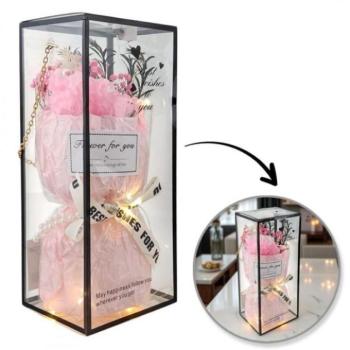 Ünnepi dekorációk - Rózsaszín szappanvirág csokor LED világítású dobozban kép