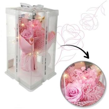 Ünnepi dekorációk - Rózsaszín szappanvirágcsokor LED világítású dobozban kép