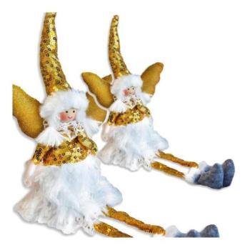 Ünnepi dekorációk - Sárga, karácsonyi angyal, lógó lábakkal kép