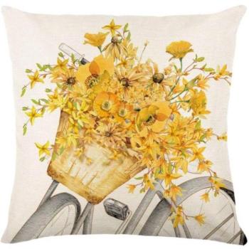Ünnepi dekorációk - Vászon párnahuzat sárga virágokkal kép