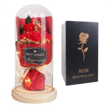 Ünnepi dekorációk - Virágcsokor üvegkupolában LED-es lámpákkal kép