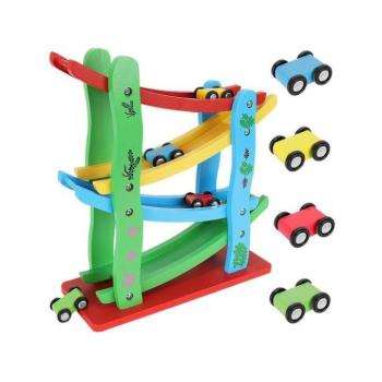 Vonatok és kisautók - Fa csúszda játékautókhoz kép