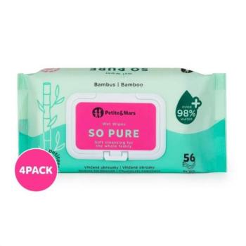 4x PETITE&MARS nedves törlőkendő SO PURE bambusz biológiailag lebomló 56 db kép