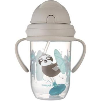 Canpol Babies Kiömlésmentes szívószálas pohár nehezékkel Exotic Animals 270 ml, szürke kép