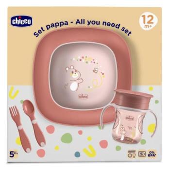 CHICCO Étkezési készlet - tál, tányér, üveg és evőeszköz pink 12m+ kép