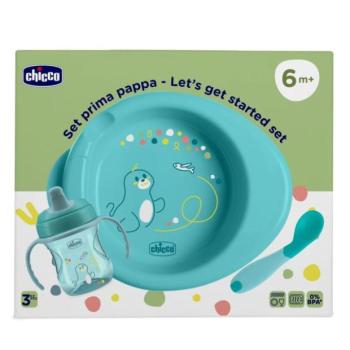 CHICCO Kezdőkészlet - tányér, üveg és kanál kék 6m+ kép