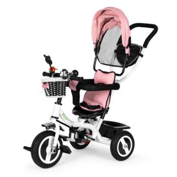 ECOTOYS Tricikli és babakocsi rózsaszín és fehér kép