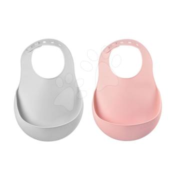 Előkék gyerekeknek Silicone Bib Beaba Light Mist&Old Pink Beaba 2 drb puha szilikonból gombokkal 0 hó-tól kép