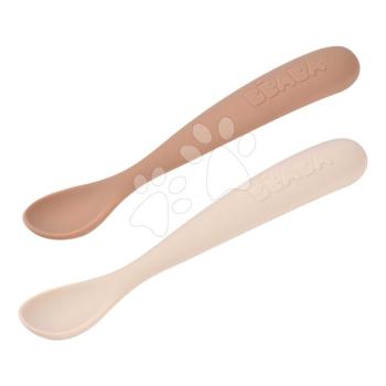 Első gyakorlókanalak First Age Silicone Spoons Clay Duo Beaba szilikonból önálló étkezéshez praktikus tárolóban 2 db barna 4 hó-tól kép