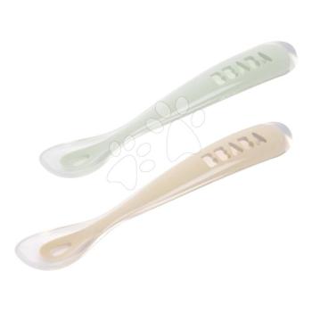 Első gyakorlókanalak First Age Silicone Spoons Clay Misty Green Duo Beaba szilikonból önálló étkezéshez praktikus tárolóban 2 db barnás-zöld 4 hó-tól kép