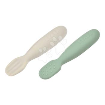 Ergonomikus gyakorlókanalak Silicone Pre-Spoons Sage Green Velvet Grey Beaba szilikonból önálló étkezéshez 2 db 4 hó-tól kép